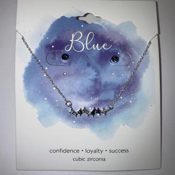 Green Blue CZ Necklace Earring Bundle Confidence Luck Prosperity Loyalty Success - Picture 2 of 4